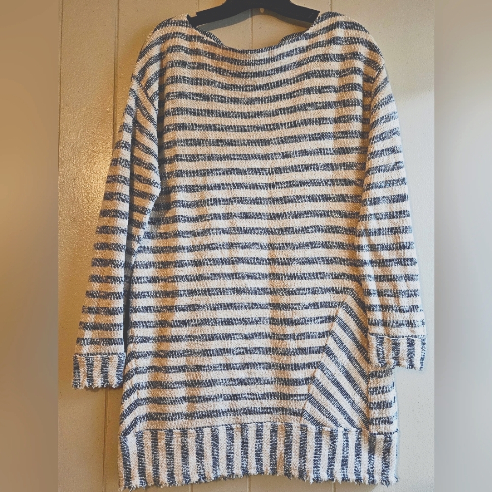 Soft Surroundings Striped Navy Mariana Nautical Sweater w/Raw Hems - Size Medium